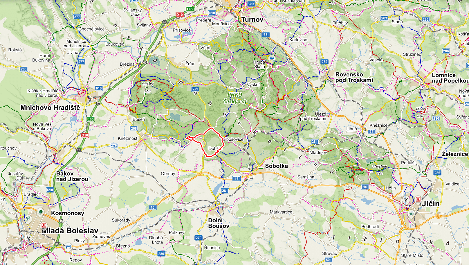 Mapa Dobšína a okolí